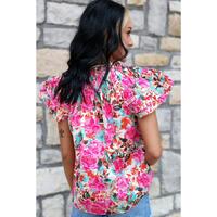 Azura Exchange Ruffle Flutter Sleeve Floral Print Blouse - XL thumbnail