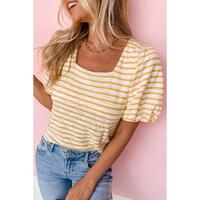 Azura Exchange Bubble Sleeve Stripe Square Neck Top - M thumbnail
