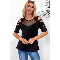 Azura Exchange Fishnet Splicing Cutout Shoulder Sleeve Top - S thumbnail