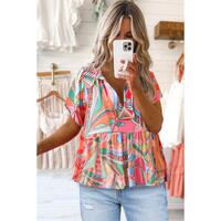 Azura Exchange Abstract Pattern Split V Neck Flowy Blouse - L thumbnail