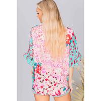 Azura Exchange Leopard Floral Mixed Print Ruffle Sleeve Blouse - S thumbnail