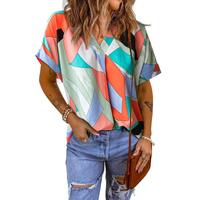 Azura Exchange Irregular Color Block Printed Short Sleeve Blouse - S thumbnail