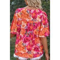 Azura Exchange Wide Sleeve Floral Print Blouse - L thumbnail
