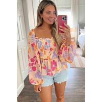 Azura Exchange Smocked Long Sleeve Peplum Blouse - L thumbnail