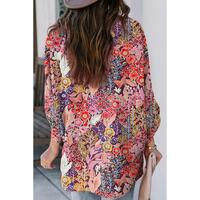 Azura Exchange Boho Floral Long Sleeve V-Neck Blouse - S thumbnail
