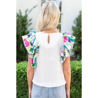 Azura Exchange Printed Puff Sleeve Textured Top - S thumbnail