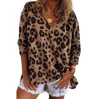 Azura Exchange Leopard Print V Neck Long Sleeve Top - S thumbnail