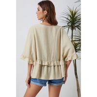 Azura Exchange Draped Batwing Sleeve Ruffle Top - L thumbnail