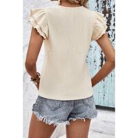 Azura Exchange Crinkle Textured V Neck Flutter Sleeve Top - L thumbnail