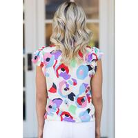 Azura Exchange Abstract Print Ruffle Sleeve Smocked Blouse - S thumbnail