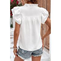 Azura Exchange Ruffle Flutter Sleeve Notch Neck Top - L thumbnail