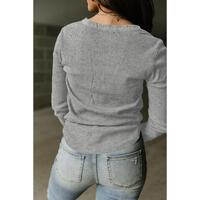 Azura Exchange Gray Waffle Knit Henley Top - XL thumbnail