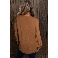 Orange Faux Knit Jacquard Puffy Long Sleeve Top - S thumbnail