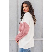 Peach Blossom Long Sleeve Colorblock Chest Pocket Textured Knit Top - M thumbnail