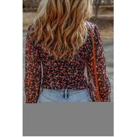 Azura Exchange V Neck Bubble Sleeve Floral Blouse - M thumbnail