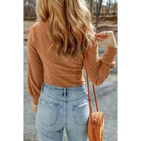Azura Exchange U Neck Textured Long Sleeve Top - S thumbnail