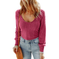 Rose U Neck Textured Long Sleeve Top - L thumbnail
