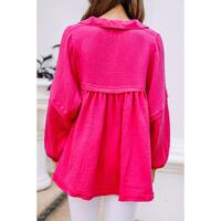 Azura Exchange Crinkled V-Neck Bubble Sleeve Blouse - M thumbnail