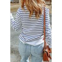 Azura Exchange Striped Print Ribbed Trim Long Sleeve Top - S thumbnail