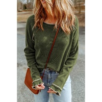 Green Textured Round Neck Long Sleeve Top - 2XL thumbnail
