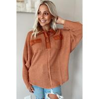 Azura Exchange Button Contrast Trim Waffle Knit Top - M thumbnail