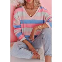 Azura Exchange Striped V Neck Long Sleeve Top - S thumbnail