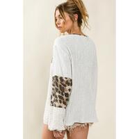 Azura Exchange Leopard Patch Puff Sleeve Textured Blouse - M thumbnail