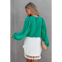 Azura Exchange Satin Puff Long Sleeve Crewneck Blouse - S thumbnail
