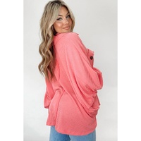 Pink Corded Flap Pocket Henley Top - M thumbnail