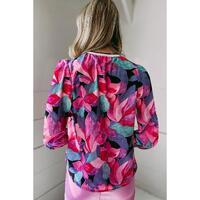 Azura Exchange Floral Print Ruched Sleeve Puff Sleeve Blouse - L thumbnail