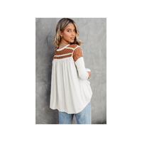 Azura Exchange Contrast Crochet Lace Henley Top - S thumbnail