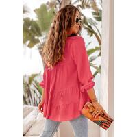 Azura Exchange Half Buttoned Ruffle Tiered Long Sleeve Blouse - S thumbnail