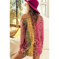 Azura Exchange Floral Leopard Mixed Print V Neck Long Sleeve Tee - M thumbnail
