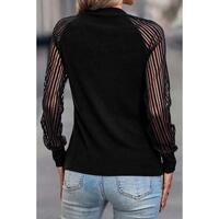 Azura Exchange Striped Mesh Long Sleeve Crewneck Ribbed Top - L thumbnail