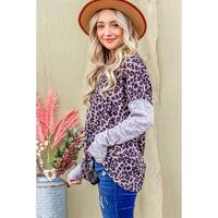 Azura Exchange Leopard Print Drop Shoulder Patchwork Sleeve Top - M thumbnail