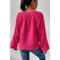 Azura Exchange Crinkle Puff Sleeve Blouse - L thumbnail