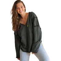 Gray Exposed Seam Raw Edge Hoodie with Pockets - L thumbnail
