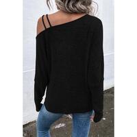 Azura Exchange Asymmetric Strappy Cold Shoulder Long Sleeve Top - L thumbnail