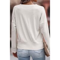 Azura Exchange White Ribbed Texture Lace Trim V Neck Top - L thumbnail
