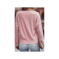 Azura Exchange Ribbed Texture Lace Trim V Neck Long Sleeve Top - S thumbnail
