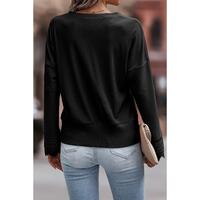 Azura Exchange Ribbed Texture Lace Trim V Neck Long Sleeve Top - M thumbnail