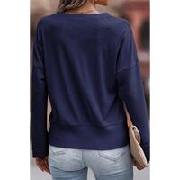 Azura Exchange Ribbed Texture V Neck Long Sleeve Top - M thumbnail