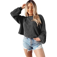 Black Cording Drop Shoulder Puff Sleeve Casual Long Sleeve Top - L thumbnail