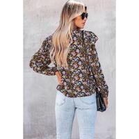 Azura Exchange Floral Print Ruffled Bubble Sleeve Shirt - M thumbnail
