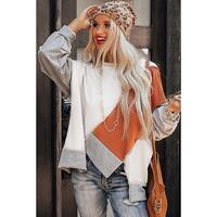 Azura Exchange Colorblock Stitching Irregular Hem Long Sleeve Top - M thumbnail