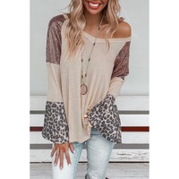 Leopard Sequin Patchwork Bell Sleeve V Neck Tunic Top - S thumbnail