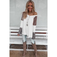 White Sequin Patchwork Bell Sleeve V Neck Tunic Top - M thumbnail