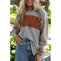 Gray Colorblock Striped Bishop Sleeve Top - L thumbnail