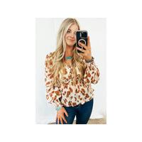 Azura Exchange Leopard Jacquard Puff Sleeve Peplum Blouse - XL thumbnail