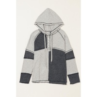 Gray Colorblock Seamed Ribbed Henley Hoodie - S thumbnail